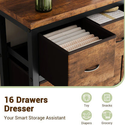 Ladeblok – Ladekast – Rolcontainer – Bureaukast – Archiefkast – 16 Lades – Stalen Frame met Houten Bovenblad – Compact 81x41x69 cm