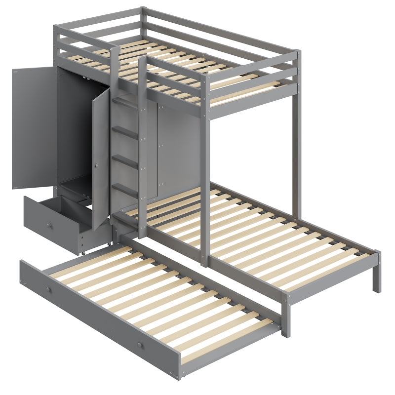 Stapelbed – Hoogslaper – Kinderbed – Multifunctioneel Bed – Uitklapbaar Logeerbed – Massief Hout – 90x200 cm – Met Kledingkast en Ladeblok