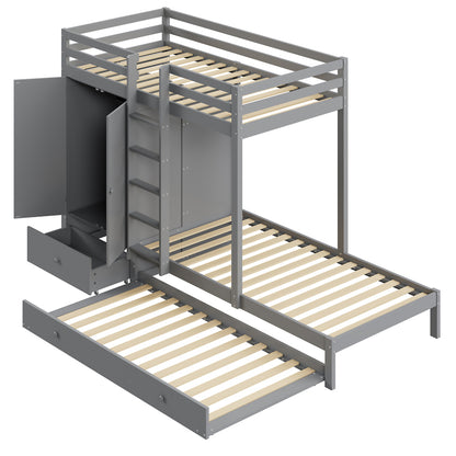 Stapelbed – Hoogslaper – Kinderbed – Multifunctioneel Bed – Uitklapbaar Logeerbed – Massief Hout – 90x200 cm – Met Kledingkast en Ladeblok