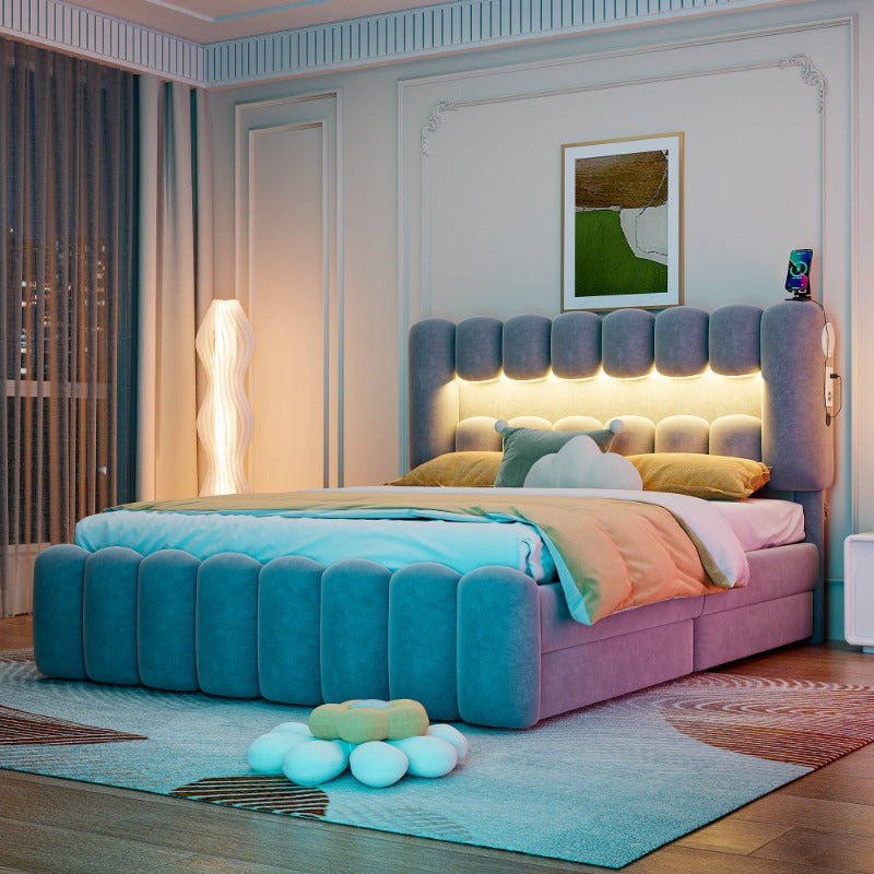 Bedframe – Bed – Slaapbank – Opbergbed – Slaapmeubel – 160x200 cm – 4 Lades & Ingebouwd Stereo Systeem – Volledig Gemonteerd & Ruimtebesparend Design