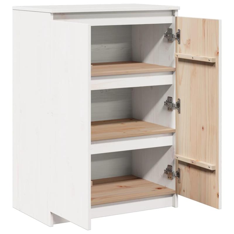 Modern White Solid Wood Pine Sideboard Cabinet with Lockable Doors & Adjustable Shelves - 60cm Wide Floor-Standing Storage Furniture, Fire-Resistant Hardwood Construction, Minimalist Design for Living Room, Hallway, Entryway