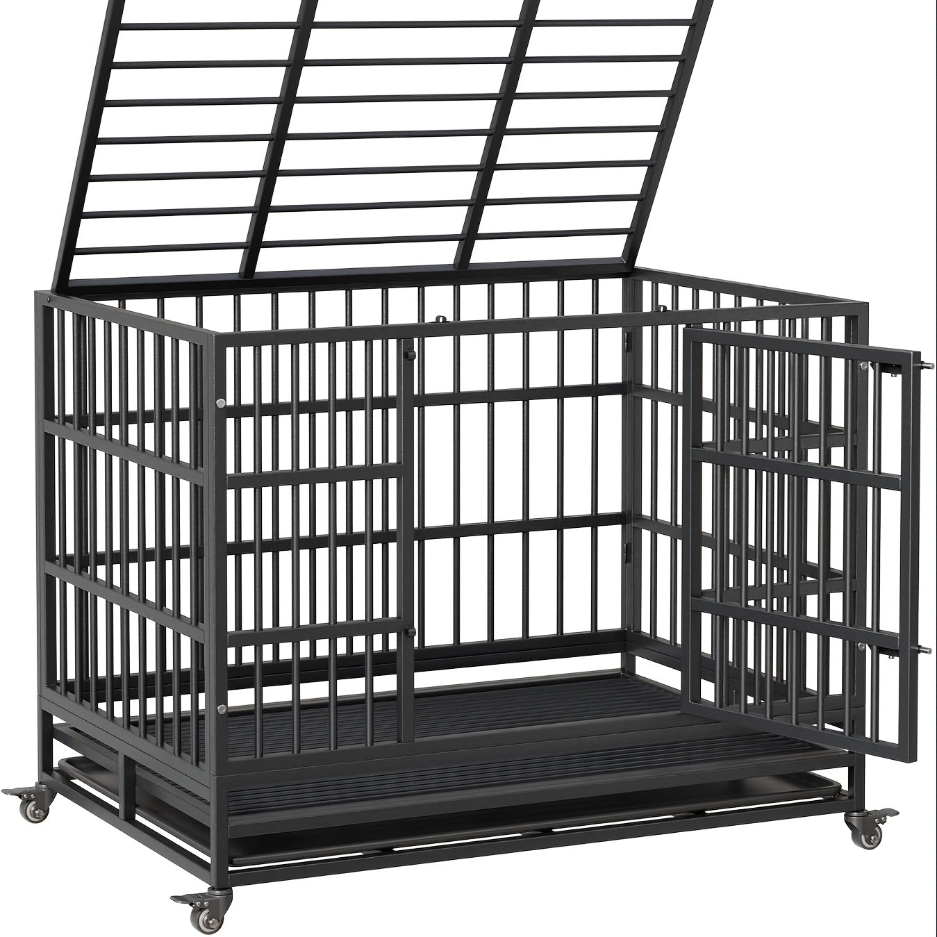 Hondenbench – Hondenkooi – Hondenkennel – Reisbench – Draagbare Hondenbox – Metalen Bench – Dubbele Deuren – Opvouwbaar – Met Wieltjes – Uitschuifbare Lade – 108x72x83 cm