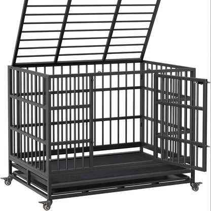 Hondenbench – Hondenkooi – Hondenkennel – Reisbench – Draagbare Hondenbox – Metalen Bench – Dubbele Deuren – Opvouwbaar – Met Wieltjes – Uitschuifbare Lade – 108x72x83 cm