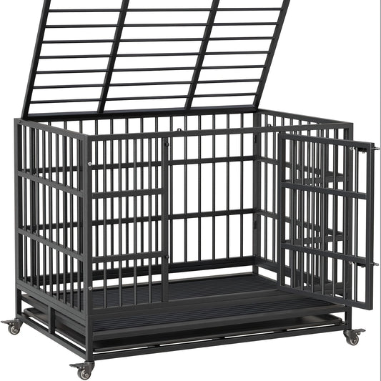 Hondenbench – Hondenkooi – Hondenkennel – Reisbench – Draagbare Hondenbox – Metalen Bench – Dubbele Deuren – Opvouwbaar – Met Wieltjes – Uitschuifbare Lade – 108x72x83 cm