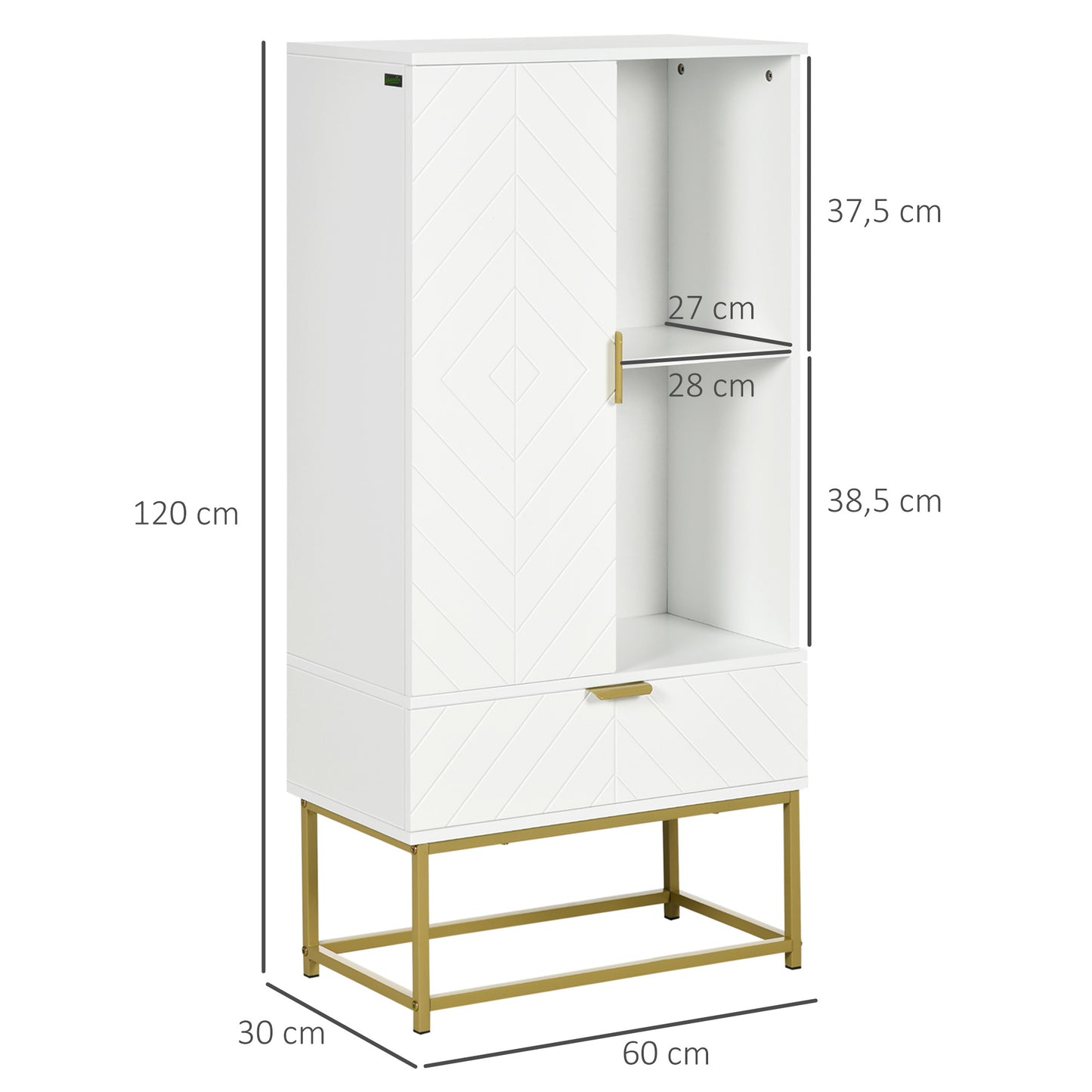 Badkamerkast – Opbergkast – Badkamermeubel – Kastje – Ladekast – Wit – 60x30x120 cm – MDF Met Melamine Coating – Inclusief Anti-Omkantel Beveiliging