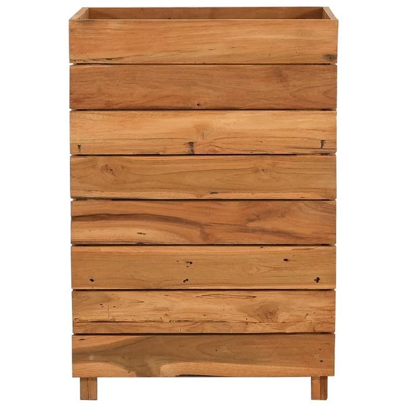 Bloemenrek – Plantenrek – Bloemenstandaard – Plantenbak – Plantenhouder – Marrone – Gerecycled Teakhout – Weerbestendig Stalen Frame – 50x40x72 cm