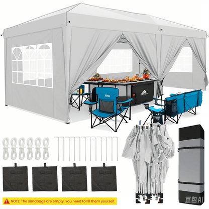 3.05x6.1meter Foldable Pop-up Awning With 6 Side Walls, One-click Installation Awning Tent, Easy Installation, Shade Party Tent, Outdoor Awning, Sun Protection, Suitable For Festivals, BBQs, Camping, Patios, Parties