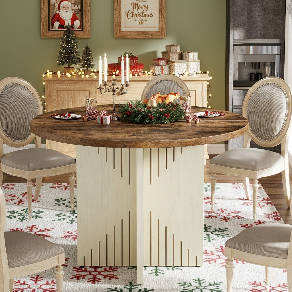 Eettafel – Ronde Tafel – Keukentafel – Diner Tafel – Ontbijttafel – Landelijk Design – Krasbestendig – Ø 100 cm