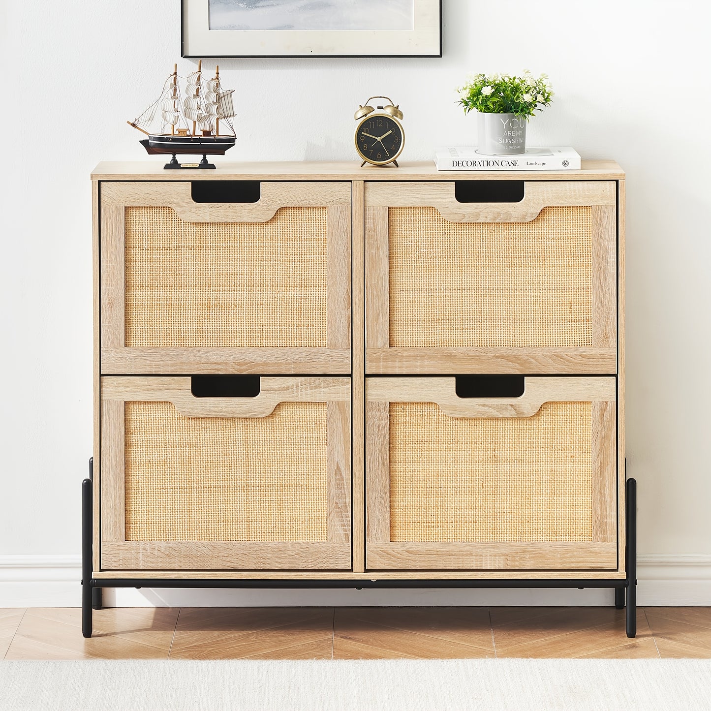 Schoenenkast – Schoenenrek – Schoenenopberger – Schoenenmeubel – Schoenenopbergkast – 4 Klapdeuren – 3 Verstelbare Planken – MDF Hout – Vrijstaand – Compact – Stevig