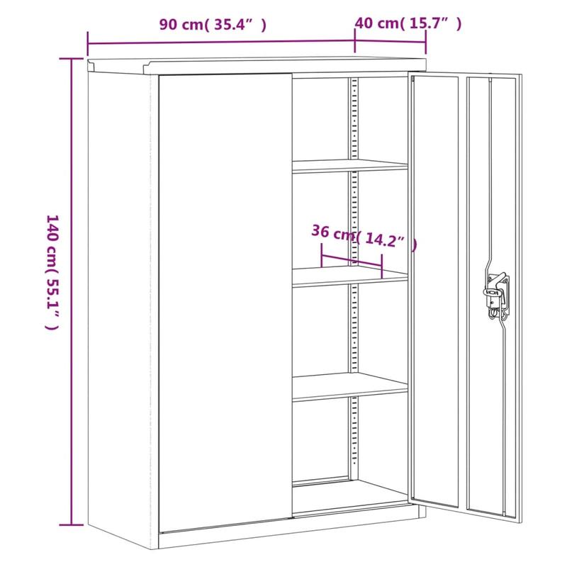 Dossierkast – Archiefkast – Mappenkast – Opbergkast – Documentenkast – Grijs Staal – 90x40x140 cm – Duurzaam & Stevig