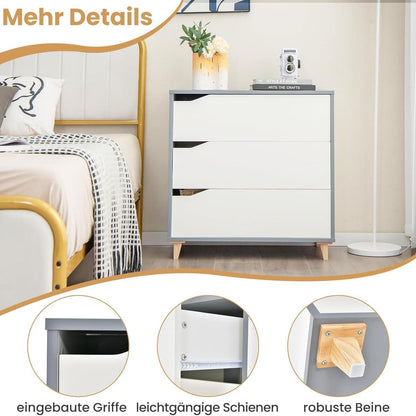 Nachtkastje – Ladekast – Opbergkast – Bedtafeltje – Bijzetkast – Met 3 Ruime Lades – Stabiel MDF Hout 75x42x75 cm
