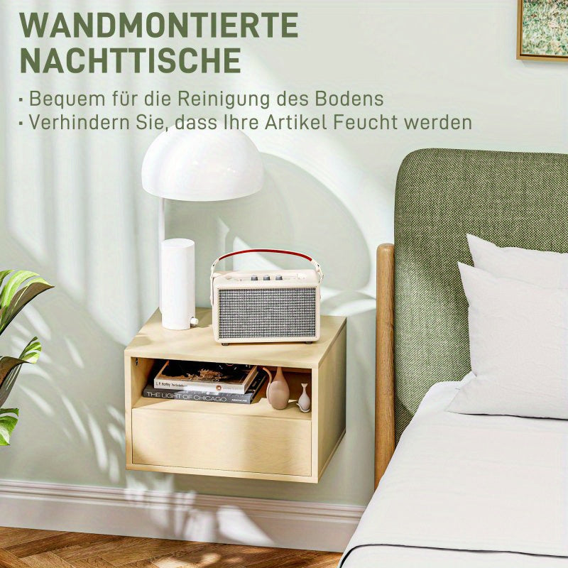 Zwevend Nachtkastje – Wandkastje – Hangend Nachtkastje – Muurkastje – Bedkastje – Natuurlijk Houtlook – Ruimtebesparend Design – 45x35x27,5 cm Hoogwaardige Materialen