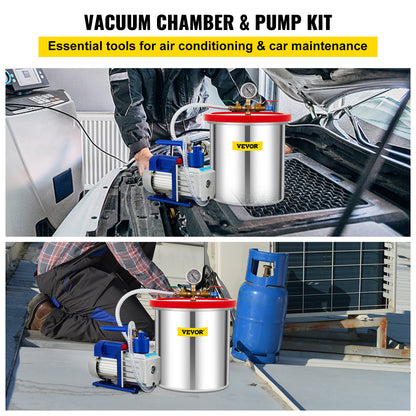 Vacuümkamer – Vacuümpomp – Ontgassingskamer – Vacuümset – Vacuümmachine – 5 Gallon RVS Kamer – Krachtige 5 CFM 1/3 PK Pomp
