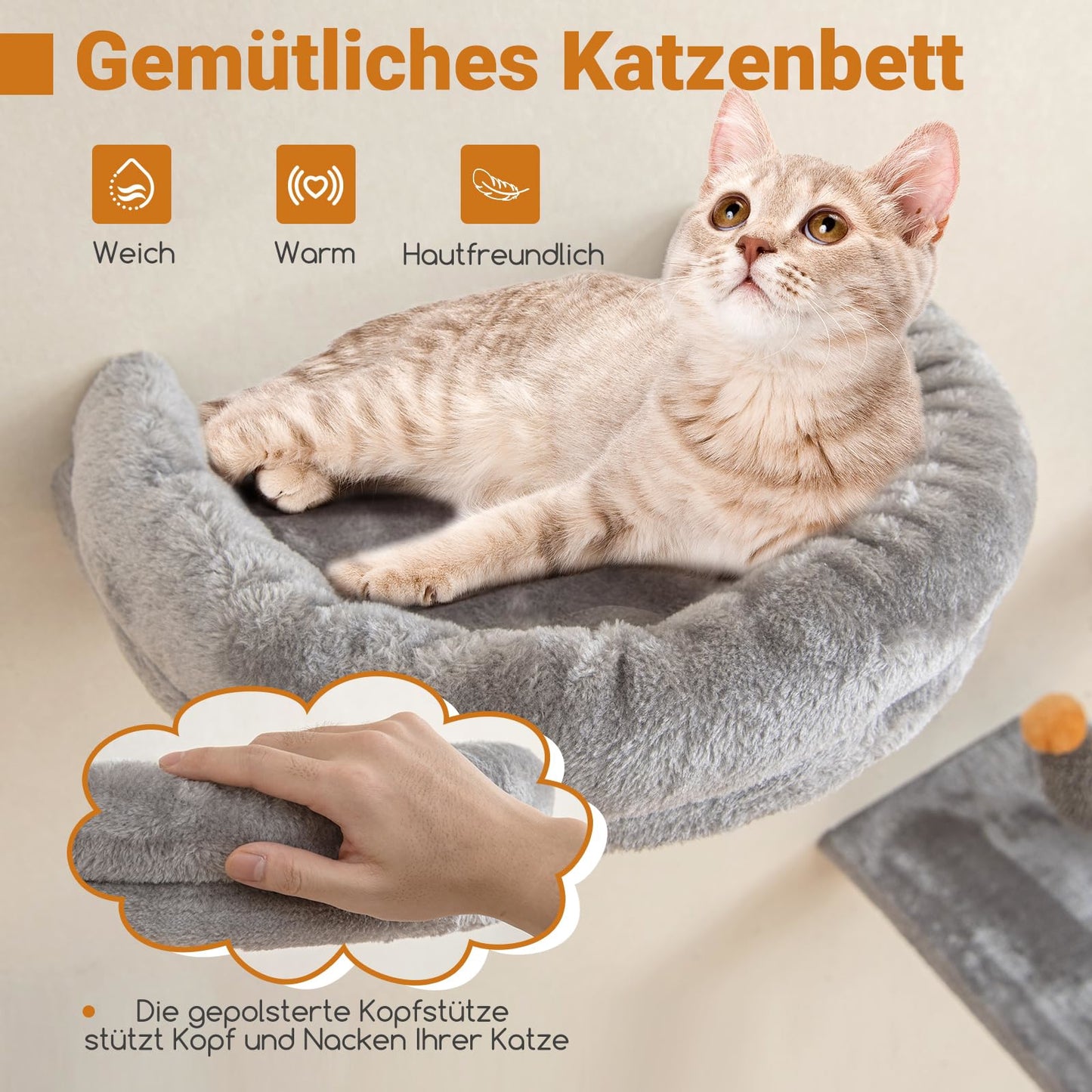 Kattenklimwand – Kattenplank – Klimmeubel – Kattenhuisje – Krabpaal – Verticale Speelwand – Sisal Krabpaal – 2 Condos Met Zachte Ligplekken – Stevig Houten Frame – Grijs Oranje