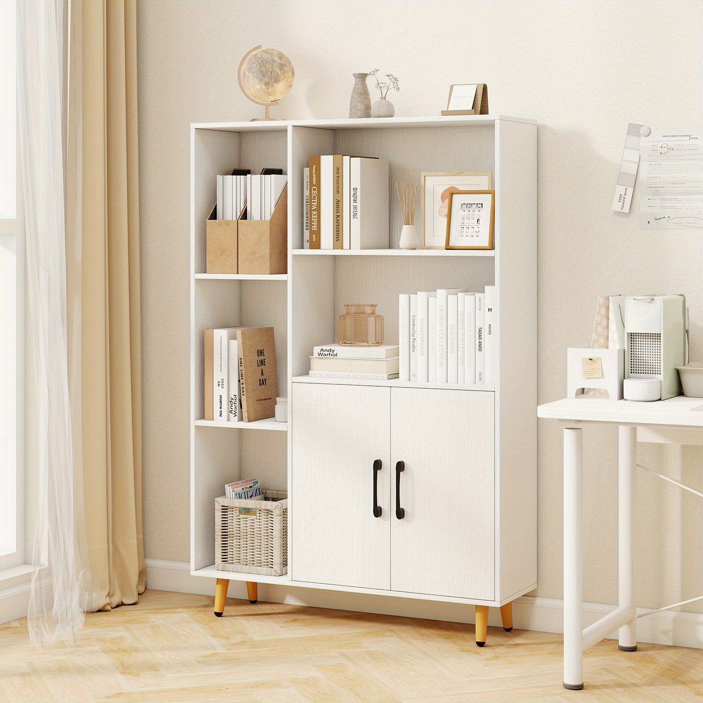 Vrijstaande Opbergkast – Kledingkast – Boekenkast – Schoenenkast – Opbergmeubel – Wit MDF Hout – 80x23,5x119 cm – Open Planken Met Deurtjes