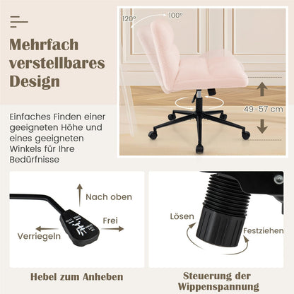 Bureaustoel – Draaistoel – Kantoorstoel – Make-up Stoel – Bureaustoelen Zonder Armleuningen – Hoogteverstelbaar – Kantelfunctie – Breed Zitvlak – Roze