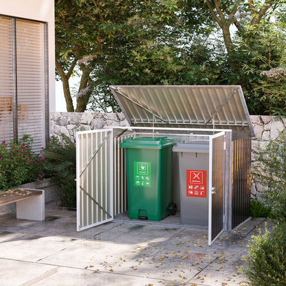 Afvalcontainerbox – Afvalopslag – Afvalbakberging – Afvalcontainerberging – Afvalbox – Gepoedercoat Staal – Afsluitbaar Met Pneumatisch Dak – Geschikt Voor 2 Afvalcontainers – Zwart