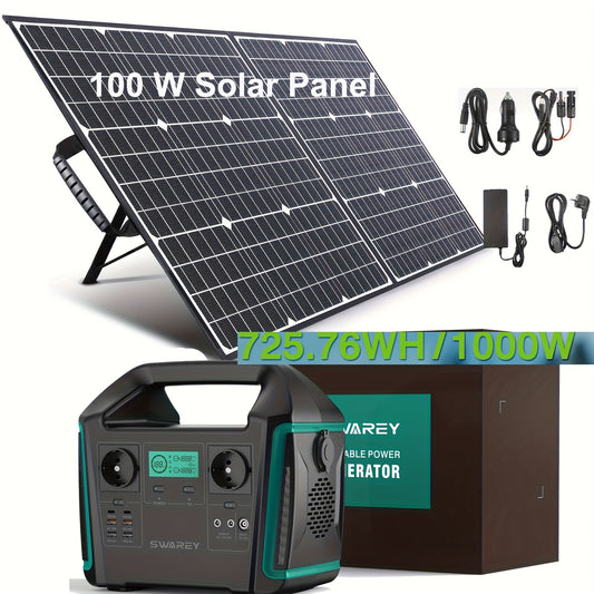 Zonnegenerator – Draagbaar Powerstation – Noodstroomvoorziening – Powerbank – Stroomgenerator – 1000W Vermogen – 725,76Wh batterijcapaciteit
