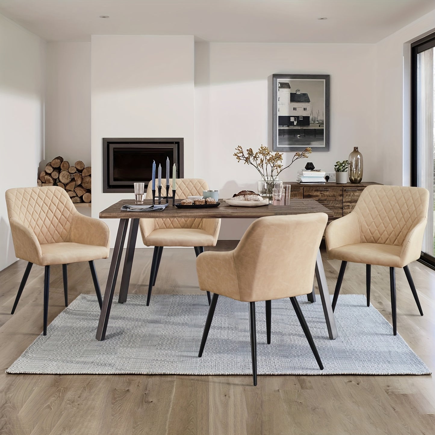 Lounge Stoelen – Fauteuils – Eetkamerstoelen – Relaxstoelen – Armleuningen – Set van 2 – Beige Kunstleer – Memory Foam Zitting