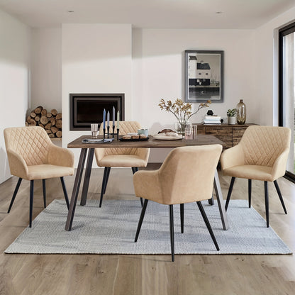 Lounge Stoelen – Fauteuils – Eetkamerstoelen – Relaxstoelen – Armleuningen – Set van 2 – Beige Kunstleer – Memory Foam Zitting