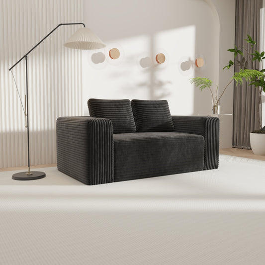 2-zits Vloerbank – Sofa – Loveseat – Slaapbank – Bankje – Zwart Corduroy – Diepe Comfortabele Zit – Compact Ruimtebesparend Design
