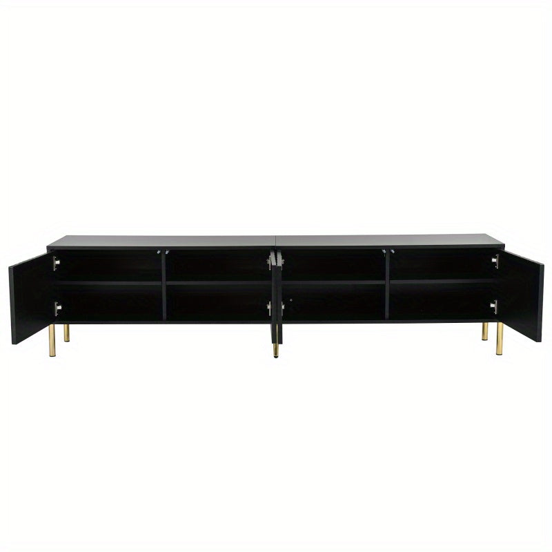 TV-meubel – TV-kast – TV-dressoir – Mediameubel – Tv-meubel met opbergruimte – 190 cm breed – Gouden poten en Soft-Close deuren - Zwart