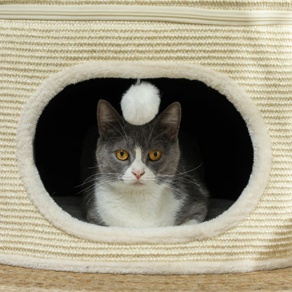 Kattenhut – Kattenhuis – Kattenkooi – Krabton – Kattenhuisje – Modulaire Ontwerp – Sisal Krabvlak – 3 Niveaus – Creme Wit
