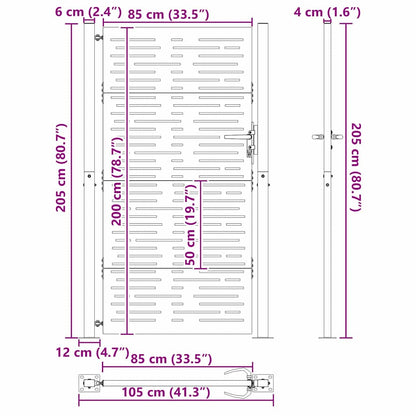 Stalen Poort – Tuinpoort – Toegangsdeur – Veiligheidshek – Sierhek – 1105 x 200 cm – Gepoedercoat Staal – Deadbolt Slot