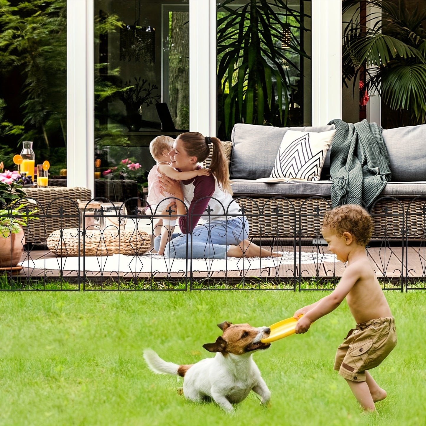 Metalen Tuinhek – Tuinafscheiding – Border Schutting – Tuinpaneel – Grasdraad Afzetting – Modern Design – Zwart Gecoat Metaal – Weerbestendig 60 x 62 cm – Set Van 5 Panels