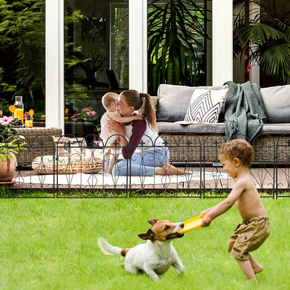 Metalen Tuinhek – Tuinafscheiding – Border Schutting – Tuinpaneel – Grasdraad Afzetting – Modern Design – Zwart Gecoat Metaal – Weerbestendig 60 x 62 cm – Set Van 5 Panels