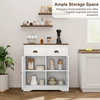 Dressoir – Keukenkast – Ladekast – Buffetkast – Opbergkast – Wit MDF – 80x40x90 cm – 2 Deuren en 2 Laden – Verstelbare Plank