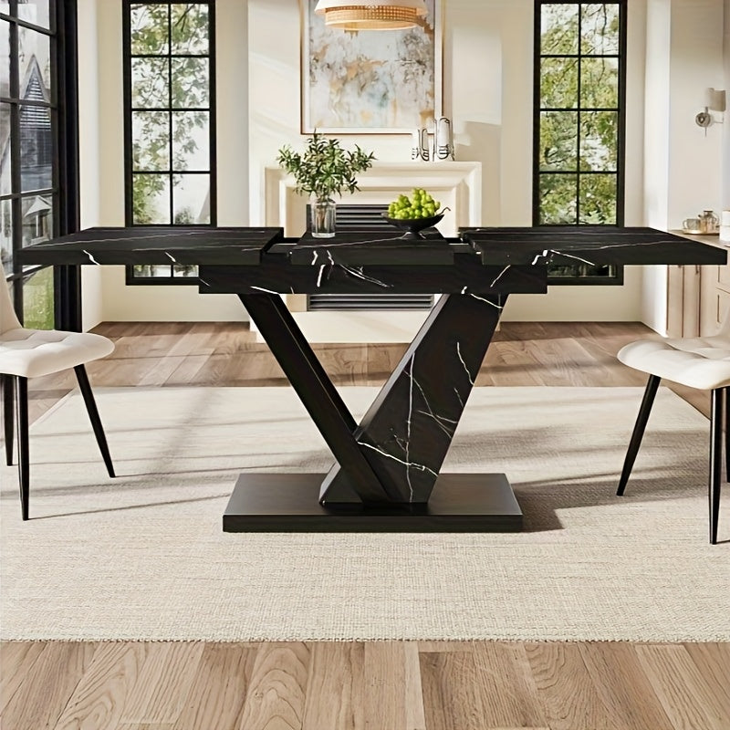 Uitklapbare Eettafel – Uitschuifbare Tafel – Keukentafel – Eettafel Met Blad – Tafel Voor Woonkamer – Zwart Marmer Patroon – Verlengbaar 120-160x75cm
