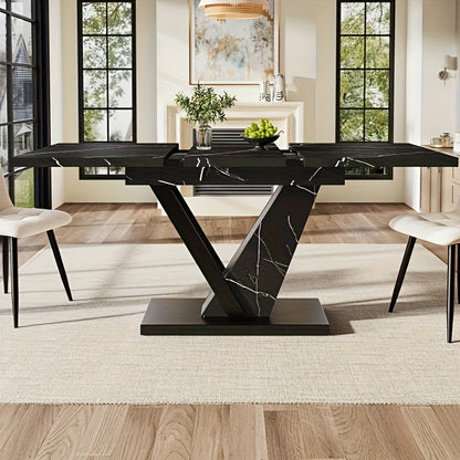Uitklapbare Eettafel – Uitschuifbare Tafel – Keukentafel – Eettafel Met Blad – Tafel Voor Woonkamer – Zwart Marmer Patroon – Verlengbaar 120-160x75cm