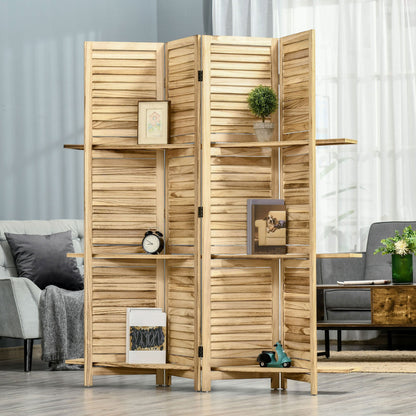 Kamer-scherm – Roomdivider – Scheidingswand – Vouwdeur – Scherm met Planken – Paulownia Hout – 4 Panels 162x170 cm – 3 Opbergplanken – Autoclave Den Look
