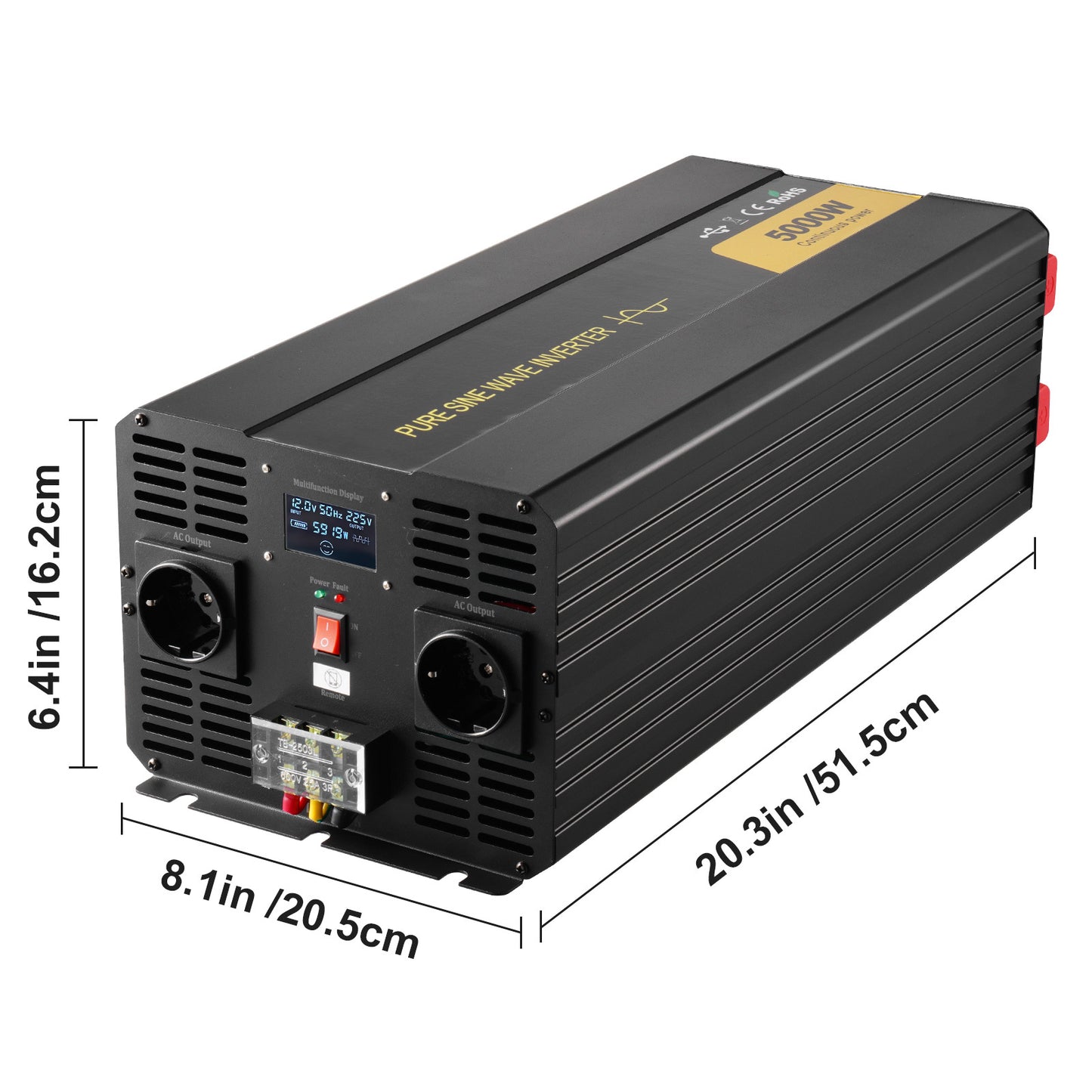 Omvormer – Stroomomvormer – Spanningsomvormer – Inverter – Converter – 5000W Zuivere Sinus – Aluminium Behuizing