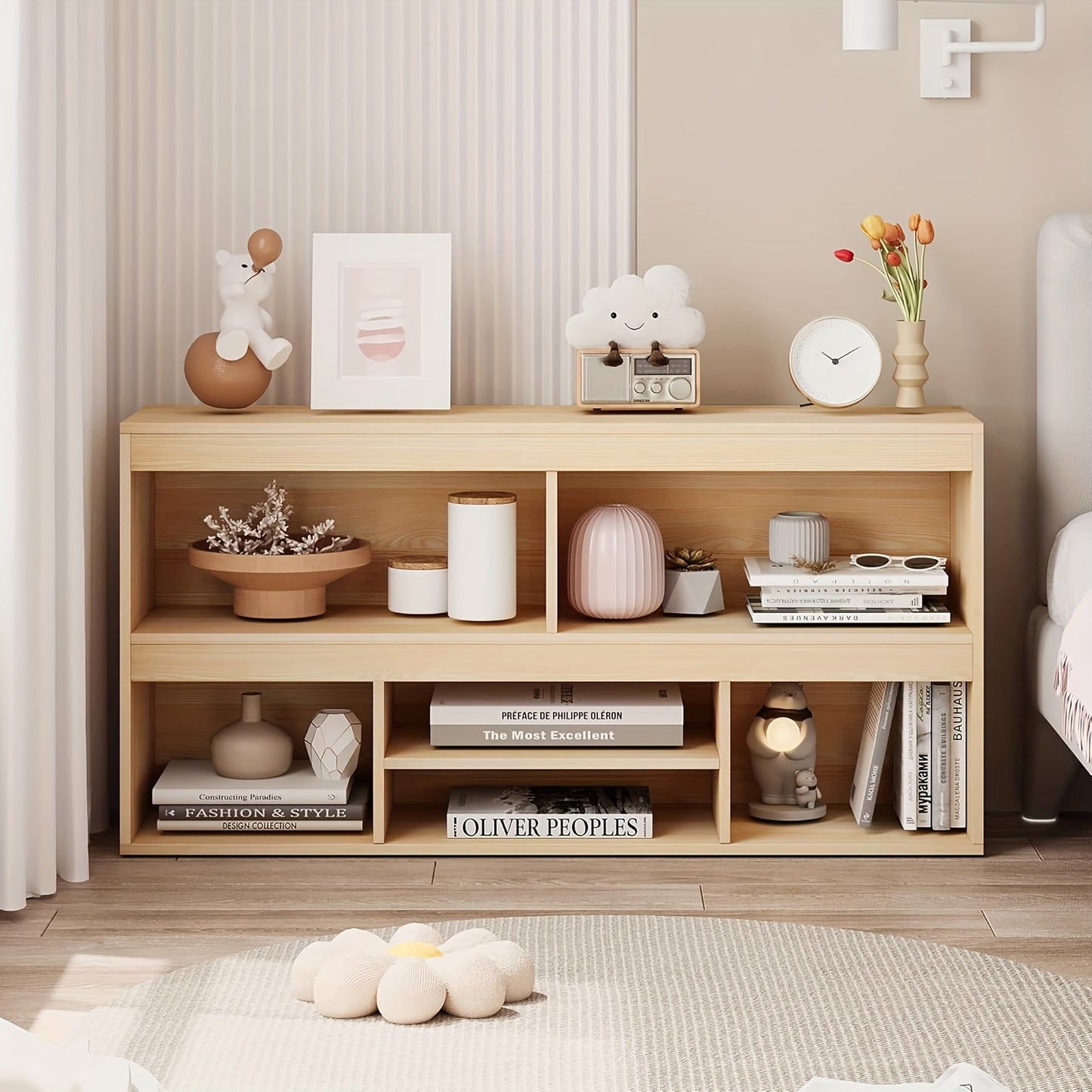 Opbergkast – Boekenkast – Opslagkast – Plankenrek – Opbergrek – Tweelaags ontwerp – Compact onder 70 cm hoogte – Natuurlijke houtlook