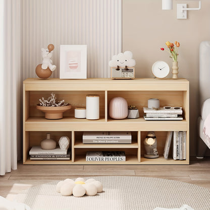 Opbergkast – Boekenkast – Opslagkast – Plankenrek – Opbergrek – Tweelaags ontwerp – Compact onder 70 cm hoogte – Natuurlijke houtlook