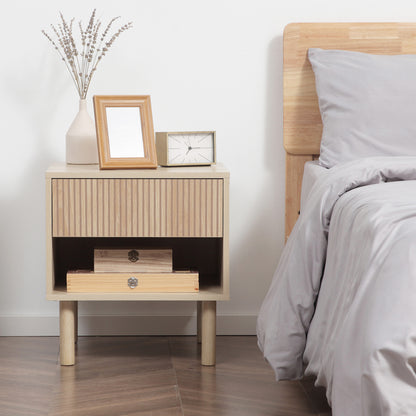 Nachtkastje – Bijzettafel – Sidetable – Bedtafeltje – Set van 2 – Natuurlijk Hout – Laden en Open Vakken – Compact 47x47x50 cm