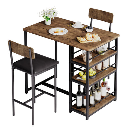 Retro Industriële Bar Set – Bistro Set – Keukentafel Met Stoelen – Barmeubel – Ontbijthoek Meubel – Compact 3-Delig – Duurzaam Hout En Metaal – Met 3 Niveaus Planken