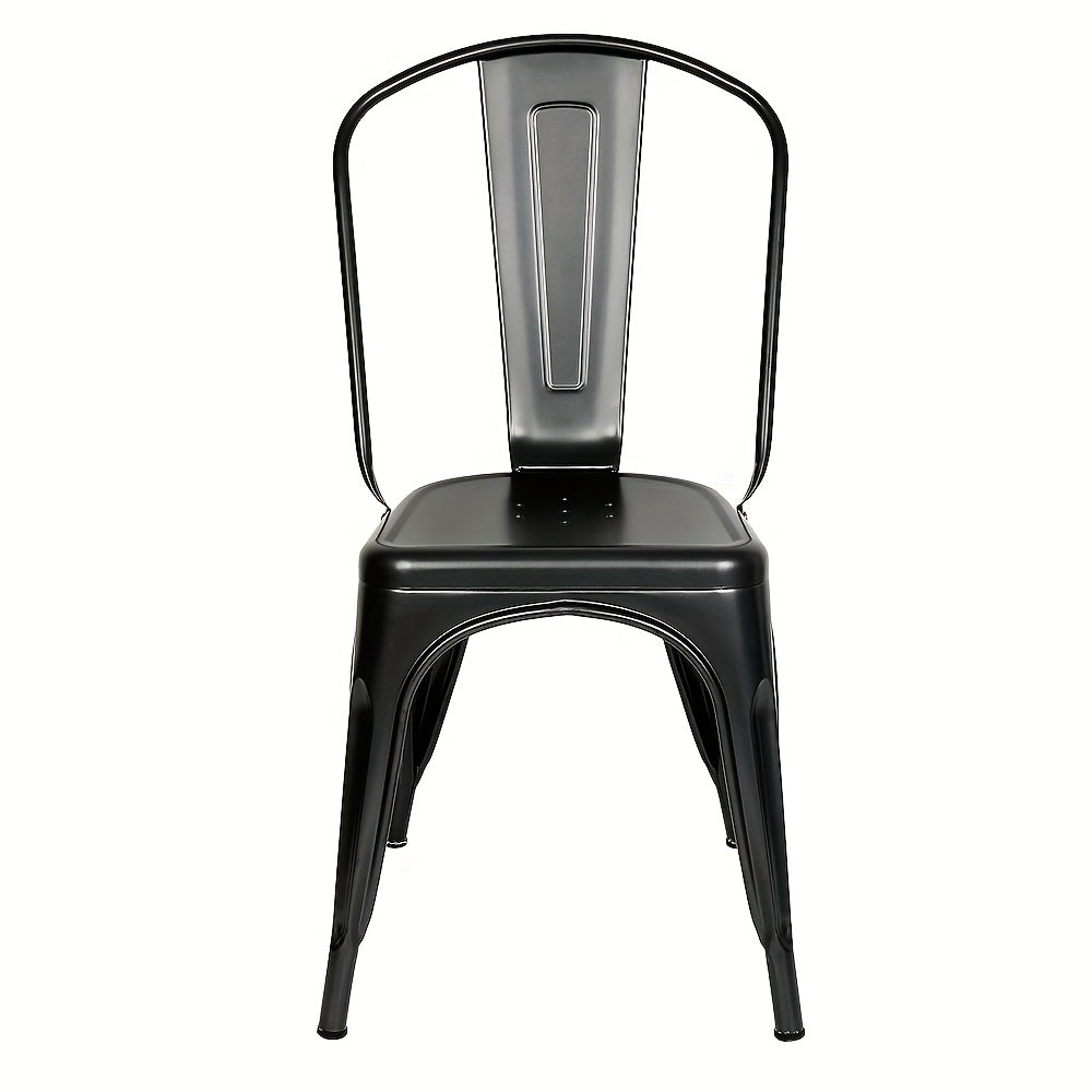 Set van 4 Industriële Metalen Eetkamerstoelen – Zwarte Stapelbare Stoelen van Duurzaam Metaal – Stevige Constructie voor Restaurant, Eetkamer of Horecagebruik (43 x 46 x 85 cm)