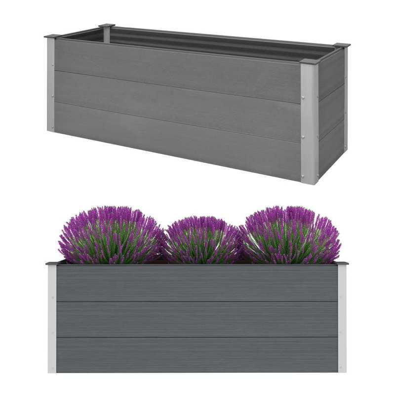 Tuinbak – Verhoogd Plantenbak – Bloembak – Moestuinbak – Plantenbakje – WPC Materiaal – 150x50x54 cm – Weerbestendig – Lichtgewicht – Grijs