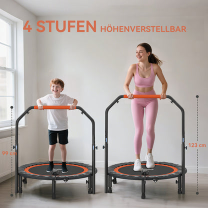 Mini Trampoline – Fitness Trampoline – Jumping Trampoline – Springmat – Trainingsapparaat – Verstelbare Handgreep 99-123 cm – LCD Monitor – Stalen Frame – Zwart/Rood – Ø102 cm