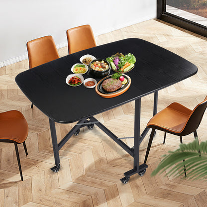 Klaptafel – Vouwtafel – Campingtafel – Inklapbare Tafel – Opvouwbare Eettafel – Zwart Houtnerf – 120x80x75 cm – 6 Wieltjes Met Remmen