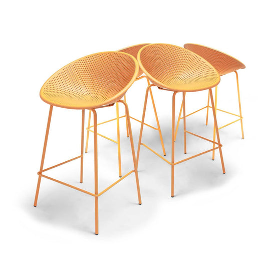 Barkrukken – Krukken – Barstoelen – Zithoogte 75 cm – Set van 4 – Geel – Duurzaam Polypropyleen – Comfortabele Rugleuning en Voetsteun