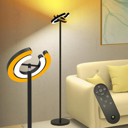 LED Vloerlamp – Staande Lamp – Sfeerverlichting – Vloerlicht – Moderne Lamp – Zwart – Dimbare Warmte Tot Koel Wit Licht 1900K-6500K – 312° Draaibare Dubbele Ring Met Afstandsbediening En Touchbediening