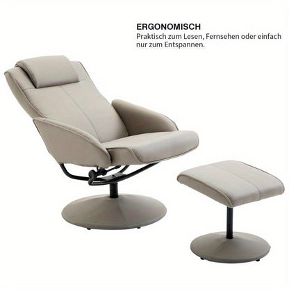 Draaifauteuil – Draaistoel – Relaxfauteuil – Loungestoel – Zithoekstoel – 360° Draaibaar – Comfortabele Ottoman – Stevig Kunststof & Houten Frame – Gemakkelijk Reinigbare Stof – Beige/Grijs