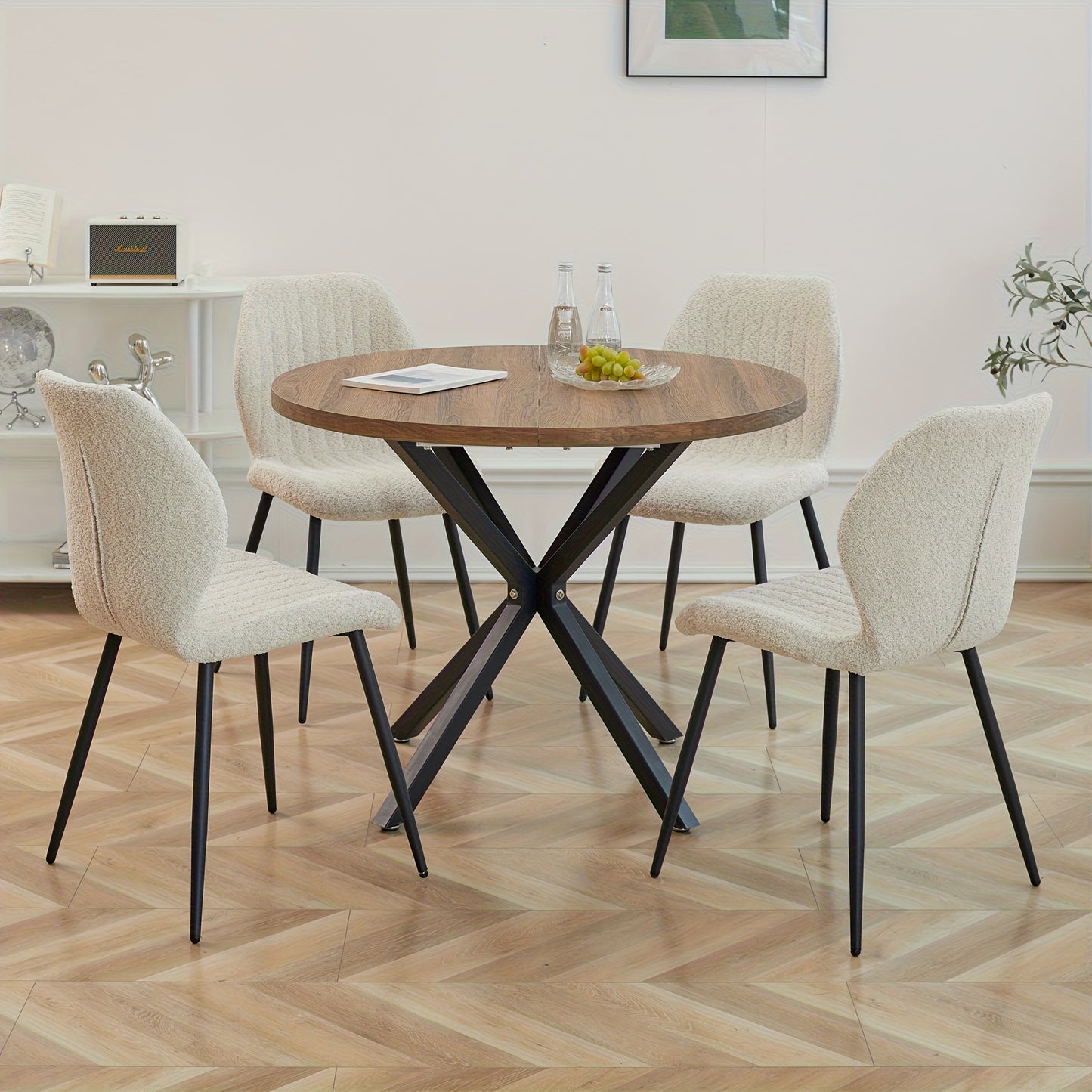 Eetkamerstoel – Kuipstoel – Keukenstoel – Stoel – Dinerstoel – Mid-Century Modern – Linnen Bekleding – Metalen Frame – Ergonomische Rugleuning – Set van 4 – Beige Bruin