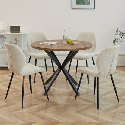 Eetkamerstoel – Kuipstoel – Keukenstoel – Stoel – Dinerstoel – Mid-Century Modern – Linnen Bekleding – Metalen Frame – Ergonomische Rugleuning – Set van 4 – Beige Bruin