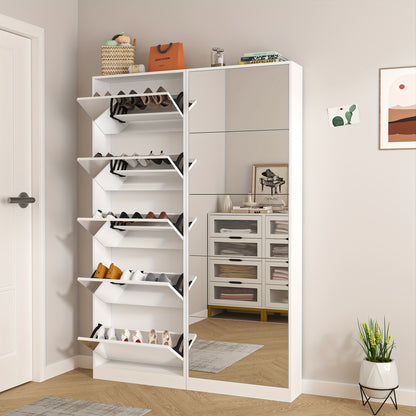 Schoenenkast – Schoenenrek – Schoenenopberger – Halkast – Schoenenbank – Spiegeldeur – Ruimtebesparend Design – Hout
