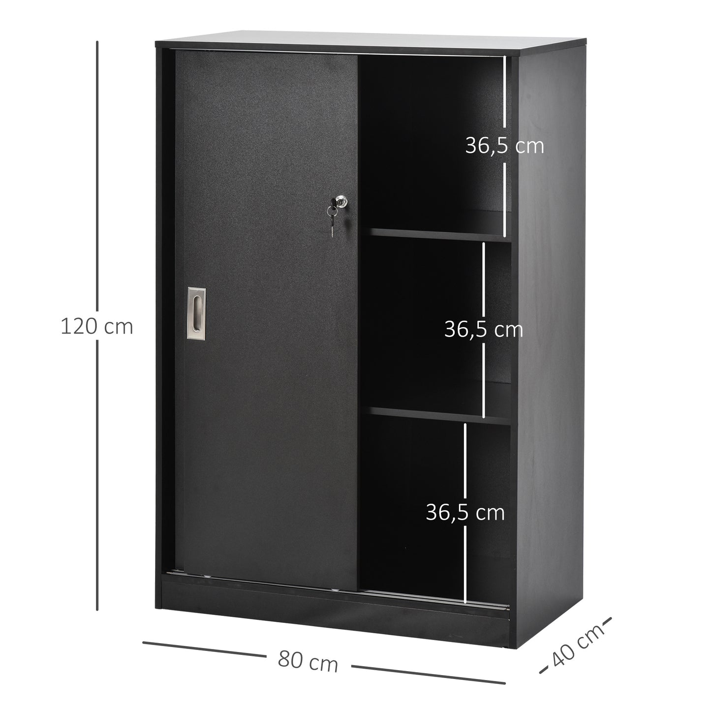 Archiefkast – Opbergkast – Kantoorkast – Dossierkast – 2-Deurs Met Slot – 80x40x120 cm – Spaanplaat Zwart
